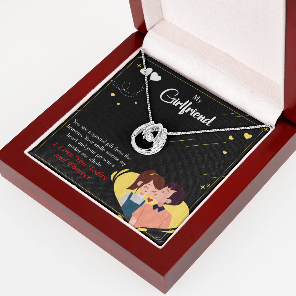 To My Girlfriend Today & Forever Lucky Horseshoe Necklace Message Card 14k w CZ Crystals-Express Your Love Gifts