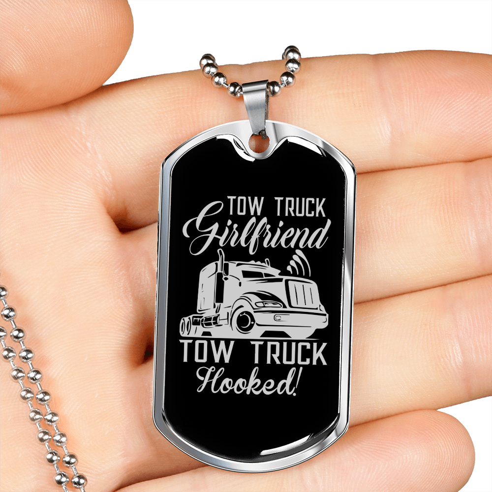 To My Girlfriend Tow Truck Girlfriend Hooked! Necklace Stainless Steel or 18k Gold Dog Tag 24" Chain-Express Your Love Gifts