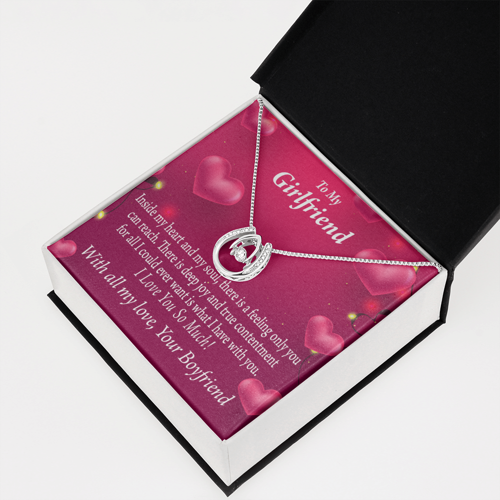 To My Girlfriend True Contentment Lucky Horseshoe Necklace Message Card 14k w CZ Crystals-Express Your Love Gifts