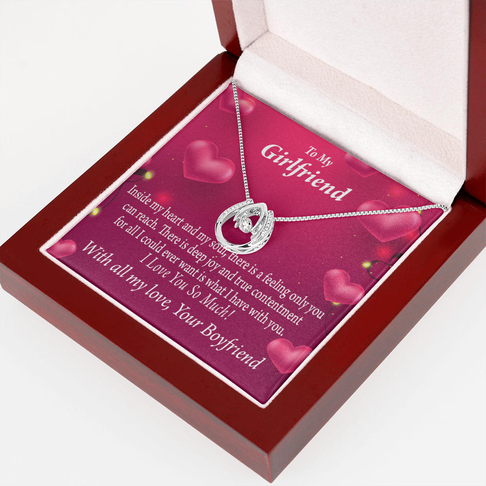 To My Girlfriend True Contentment Lucky Horseshoe Necklace Message Card 14k w CZ Crystals-Express Your Love Gifts