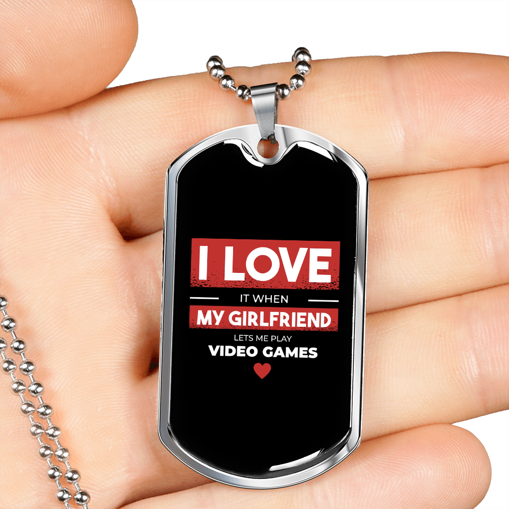 To My Girlfriend Video Game Girlfriend Black Necklace Stainless Steel or 18k Gold Dog Tag 24" Chain-Express Your Love Gifts