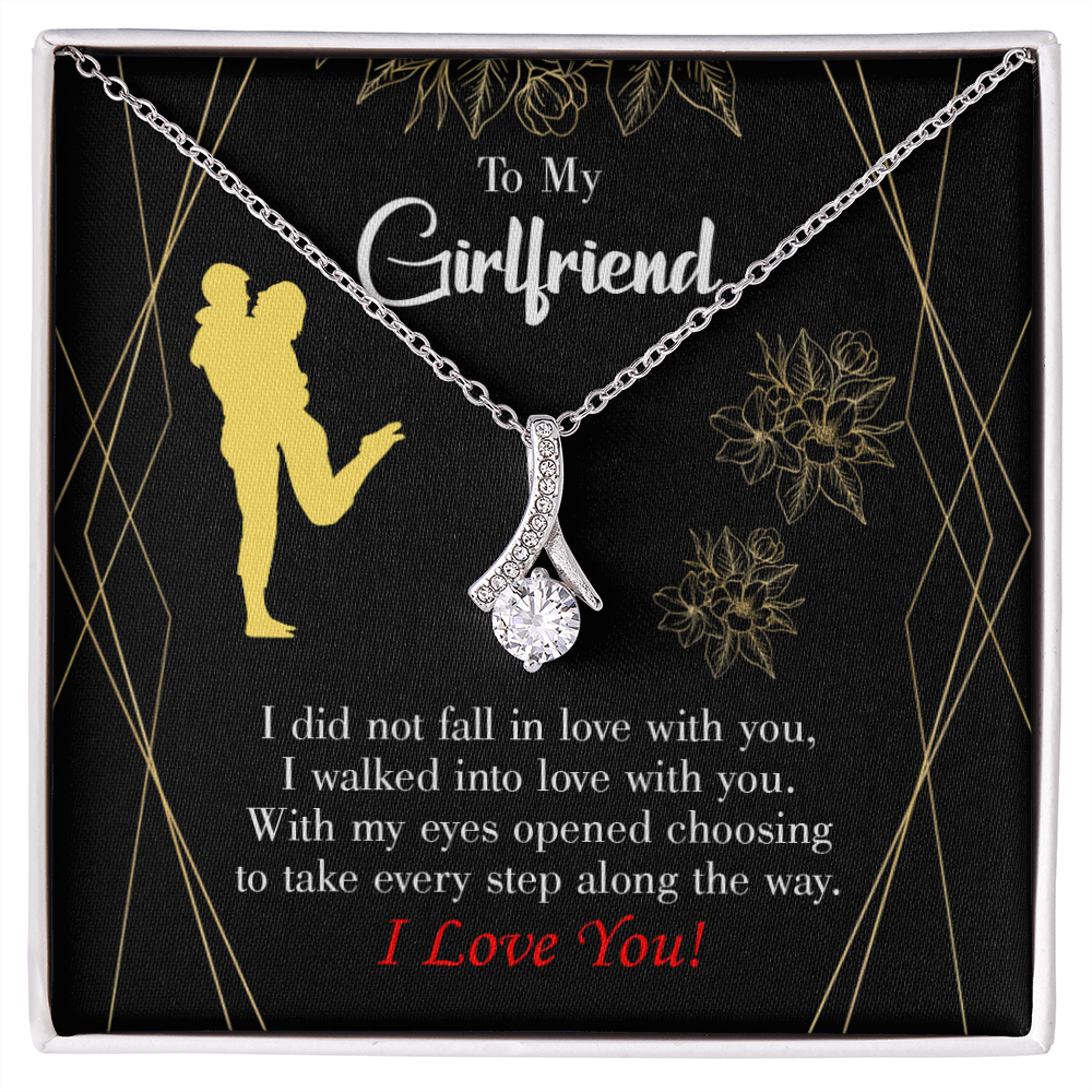 To My Girlfriend Walked Into Love Alluring Ribbon Necklace Message Card-Express Your Love Gifts