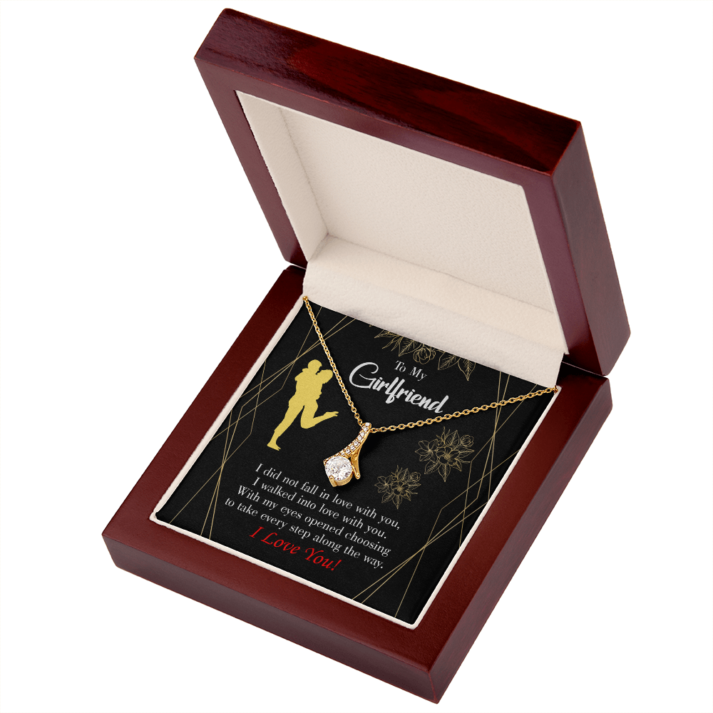To My Girlfriend Walked Into Love Alluring Ribbon Necklace Message Card-Express Your Love Gifts