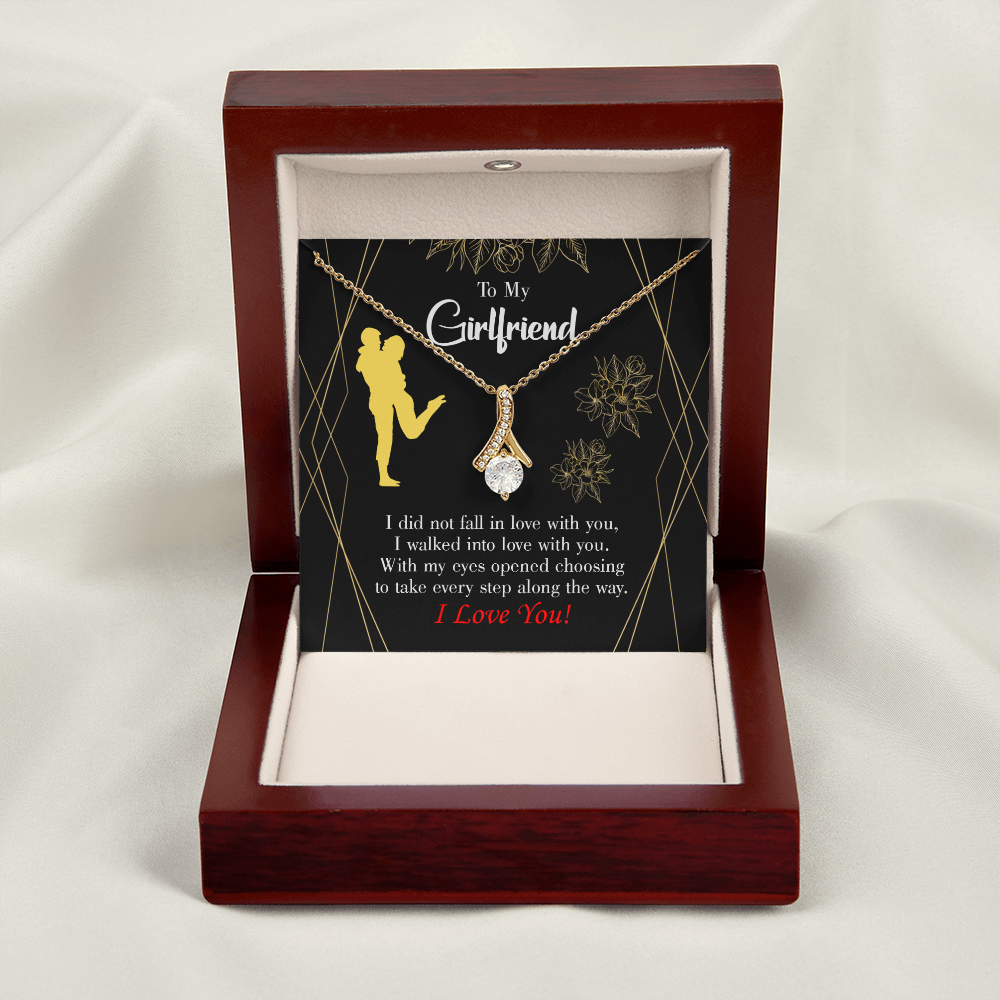 To My Girlfriend Walked Into Love Alluring Ribbon Necklace Message Card-Express Your Love Gifts