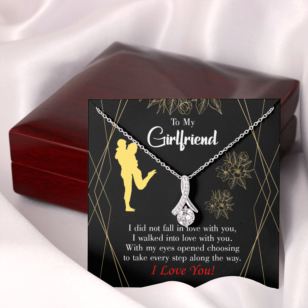 To My Girlfriend Walked Into Love Alluring Ribbon Necklace Message Card-Express Your Love Gifts