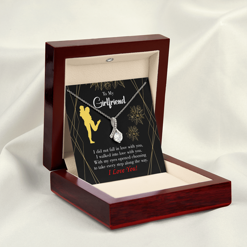 To My Girlfriend Walked Into Love Alluring Ribbon Necklace Message Card-Express Your Love Gifts