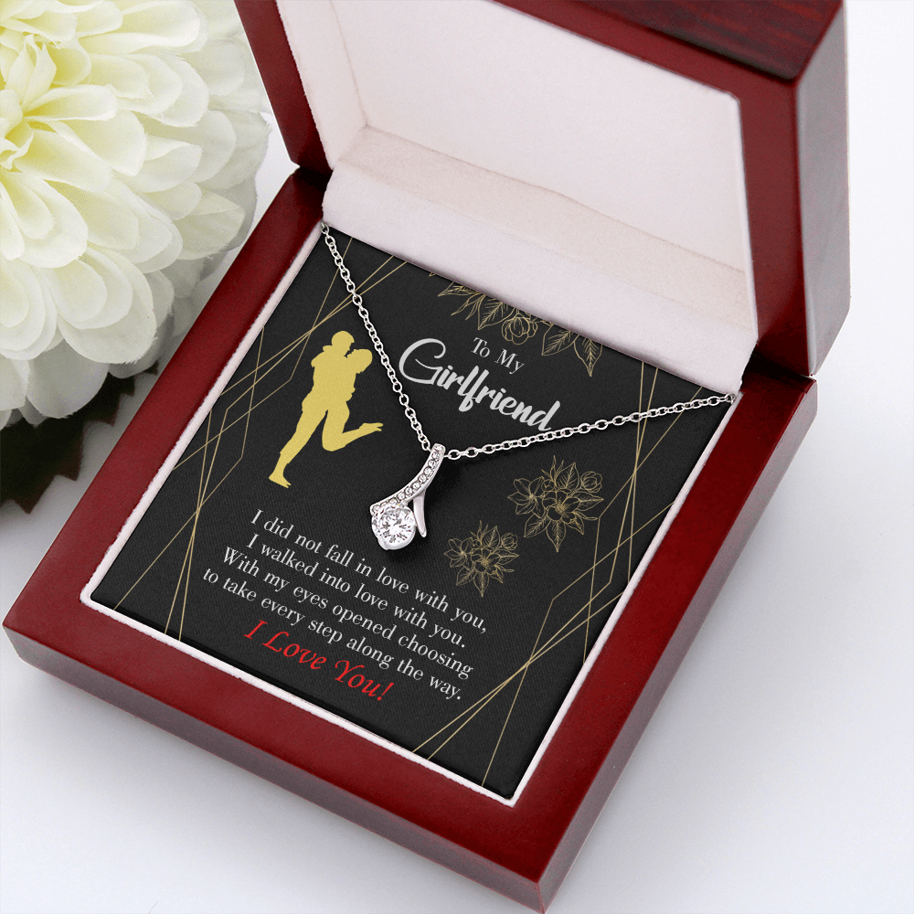 To My Girlfriend Walked Into Love Alluring Ribbon Necklace Message Card-Express Your Love Gifts