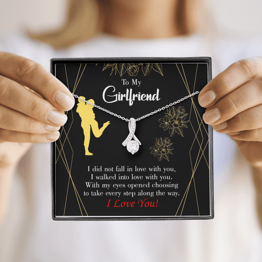 To My Girlfriend Walked Into Love Alluring Ribbon Necklace Message Card-Express Your Love Gifts