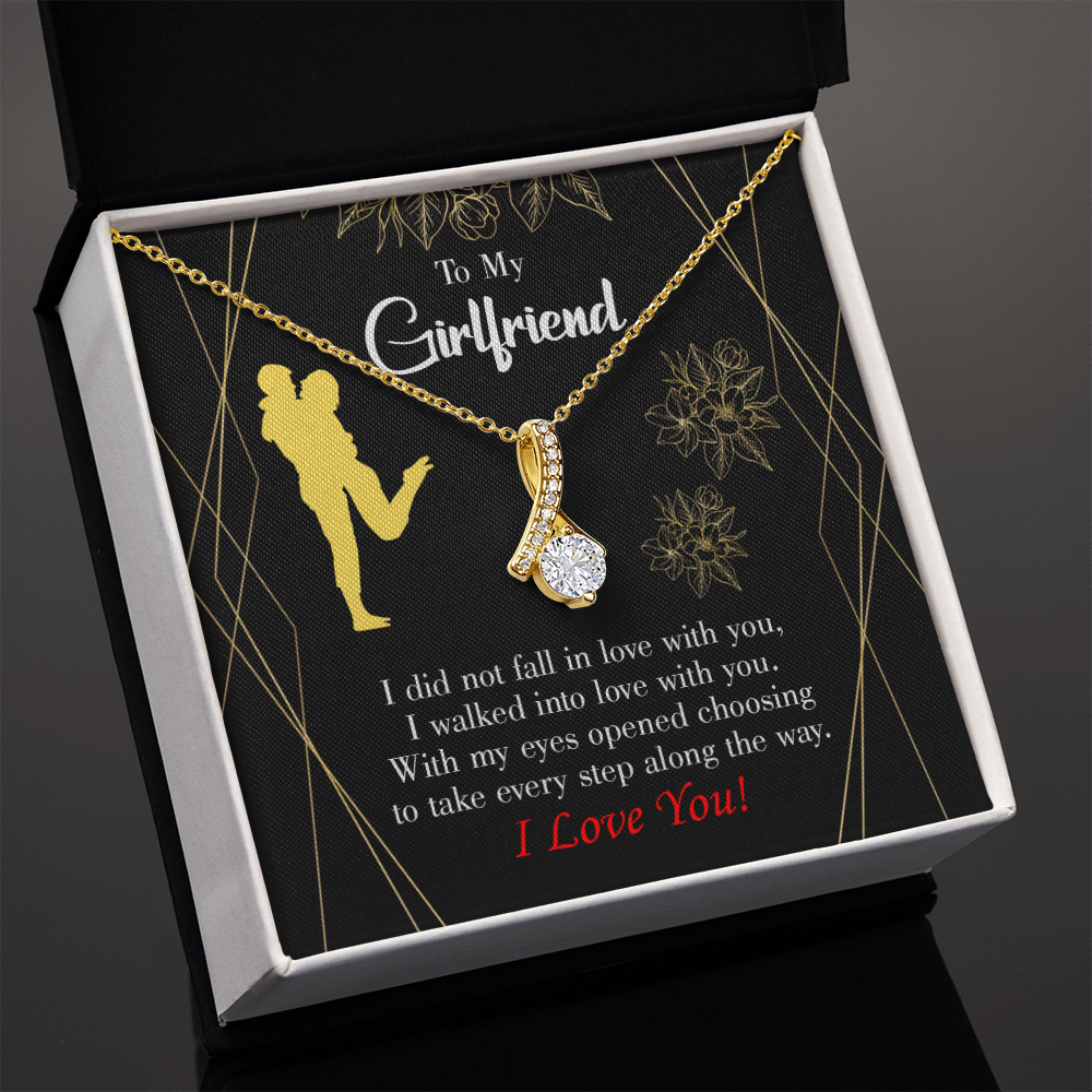 To My Girlfriend Walked Into Love Alluring Ribbon Necklace Message Card-Express Your Love Gifts