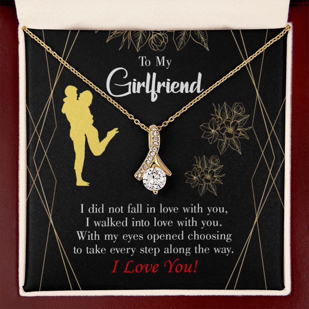 To My Girlfriend Walked Into Love Alluring Ribbon Necklace Message Card-Express Your Love Gifts