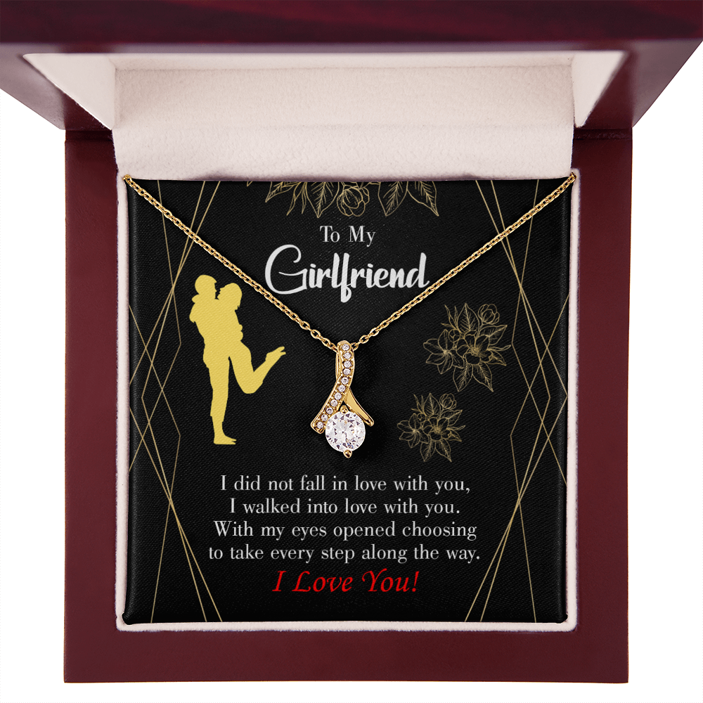 To My Girlfriend Walked Into Love Alluring Ribbon Necklace Message Card-Express Your Love Gifts
