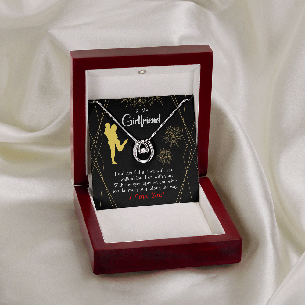To My Girlfriend Walked Into Love Lucky Horseshoe Necklace Message Card 14k w CZ Crystals-Express Your Love Gifts