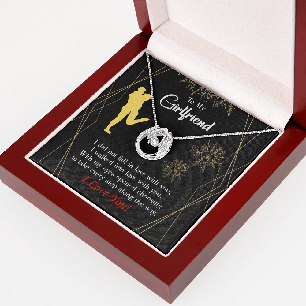 To My Girlfriend Walked Into Love Lucky Horseshoe Necklace Message Card 14k w CZ Crystals-Express Your Love Gifts