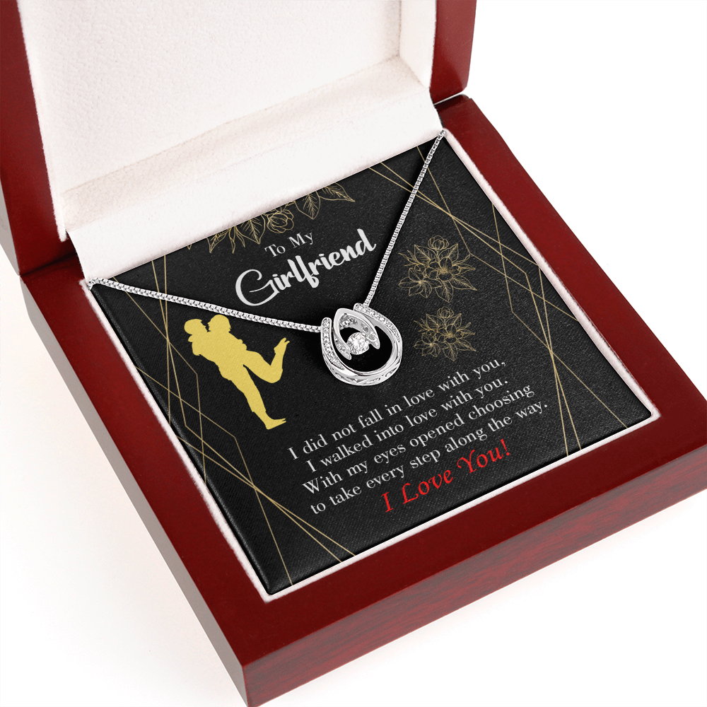 To My Girlfriend Walked Into Love Lucky Horseshoe Necklace Message Card 14k w CZ Crystals-Express Your Love Gifts