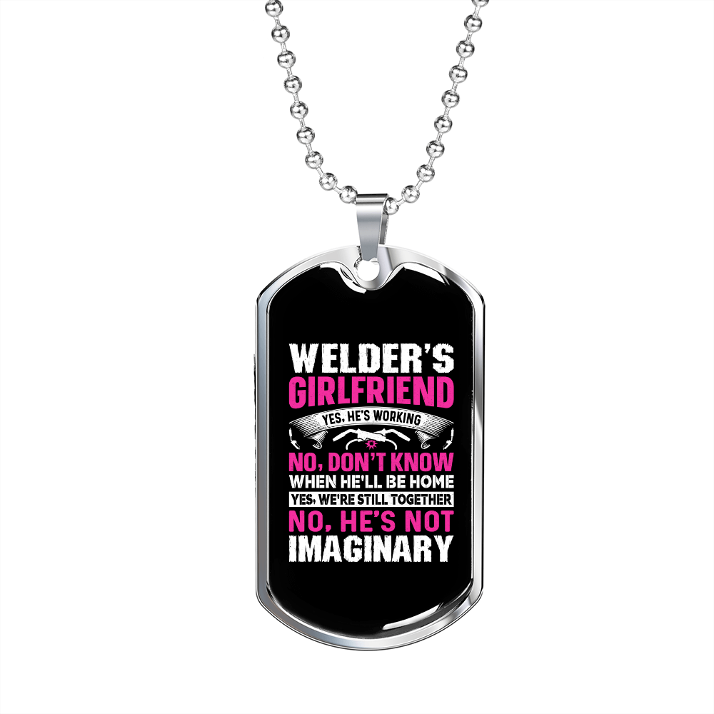 To My Girlfriend Welder's Girlfriend Necklace Stainless Steel or 18k Gold Dog Tag 24" Chain-Express Your Love Gifts