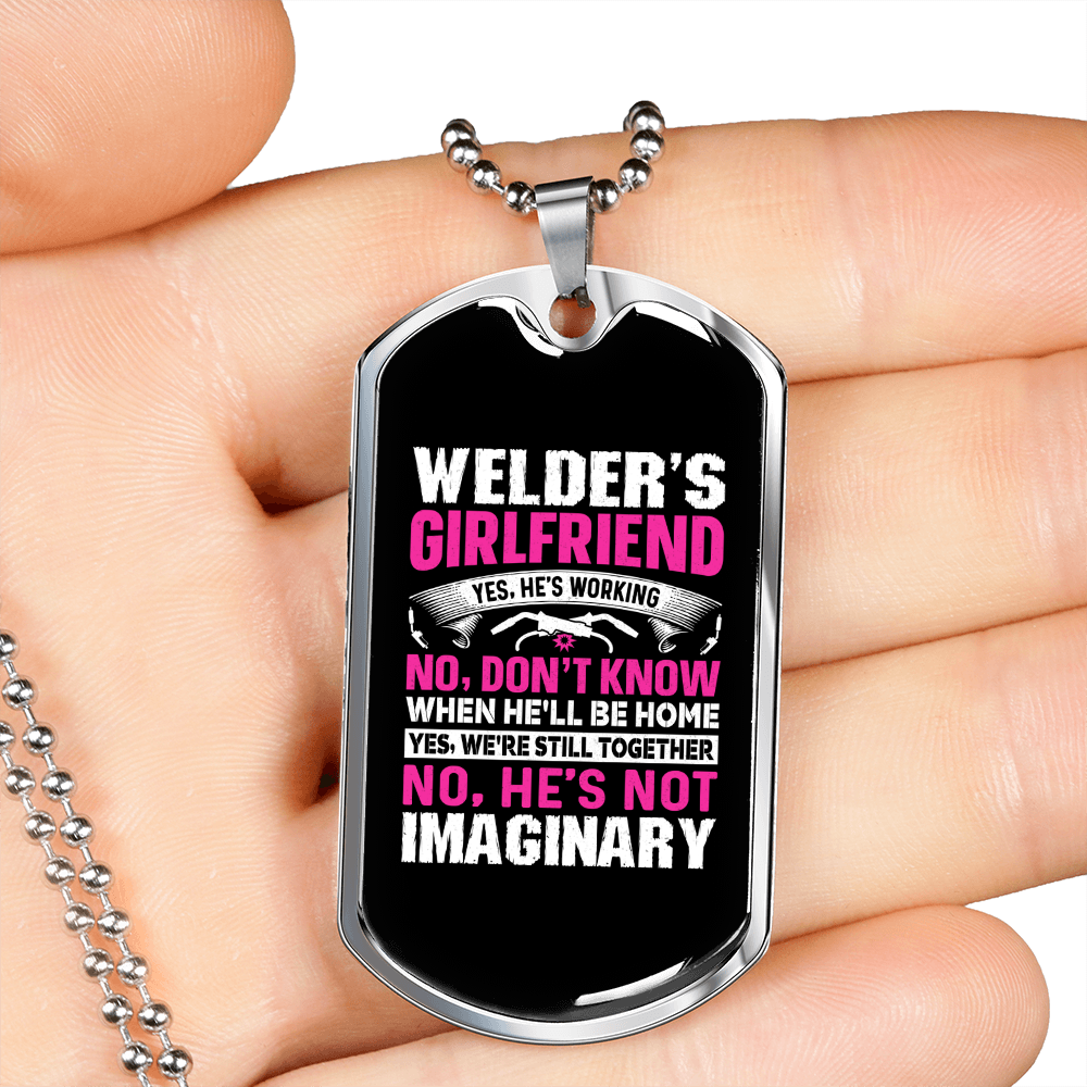To My Girlfriend Welder's Girlfriend Necklace Stainless Steel or 18k Gold Dog Tag 24" Chain-Express Your Love Gifts