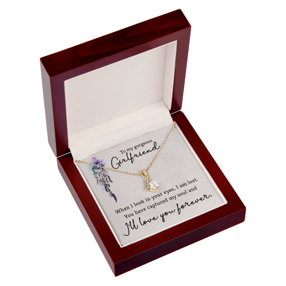To My Girlfriend When I Look in Your Eyes Alluring Ribbon Necklace Message Card-Express Your Love Gifts
