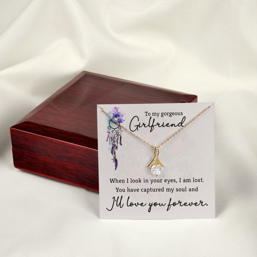 To My Girlfriend When I Look in Your Eyes Alluring Ribbon Necklace Message Card-Express Your Love Gifts