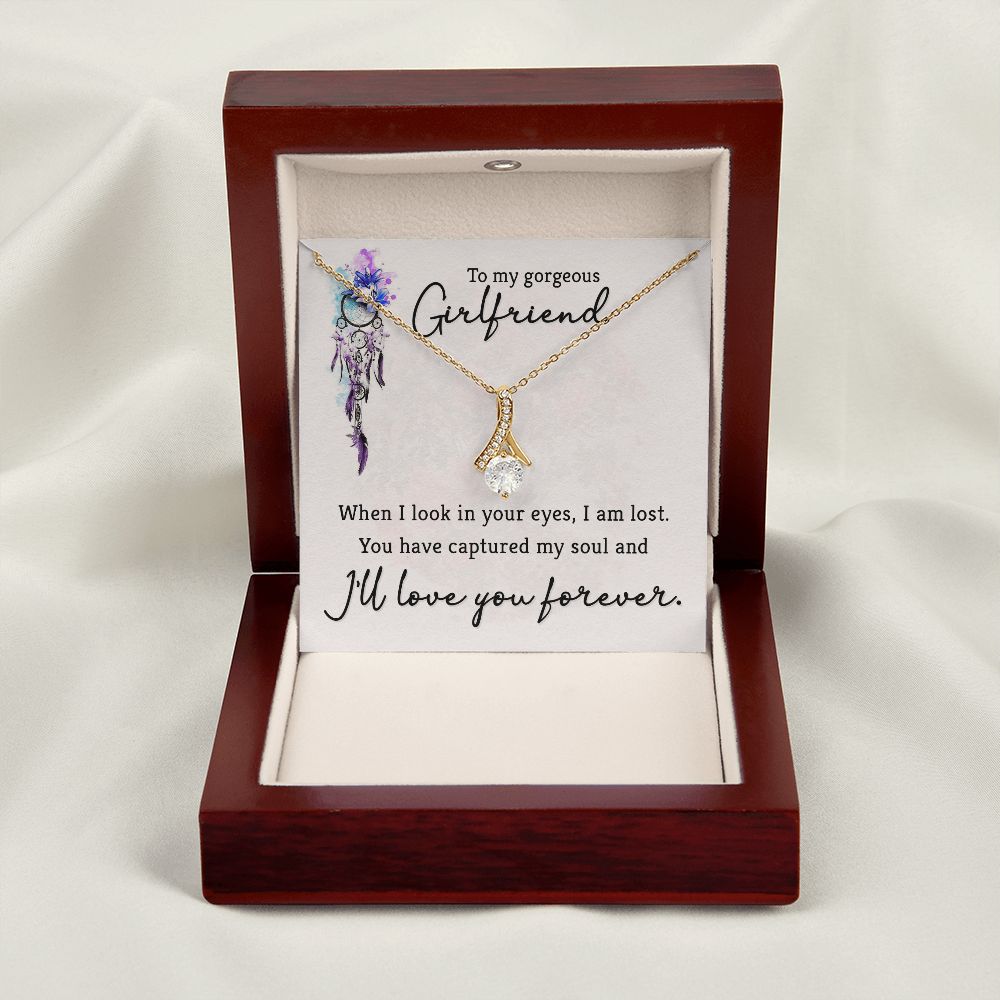 To My Girlfriend When I Look in Your Eyes Alluring Ribbon Necklace Message Card-Express Your Love Gifts