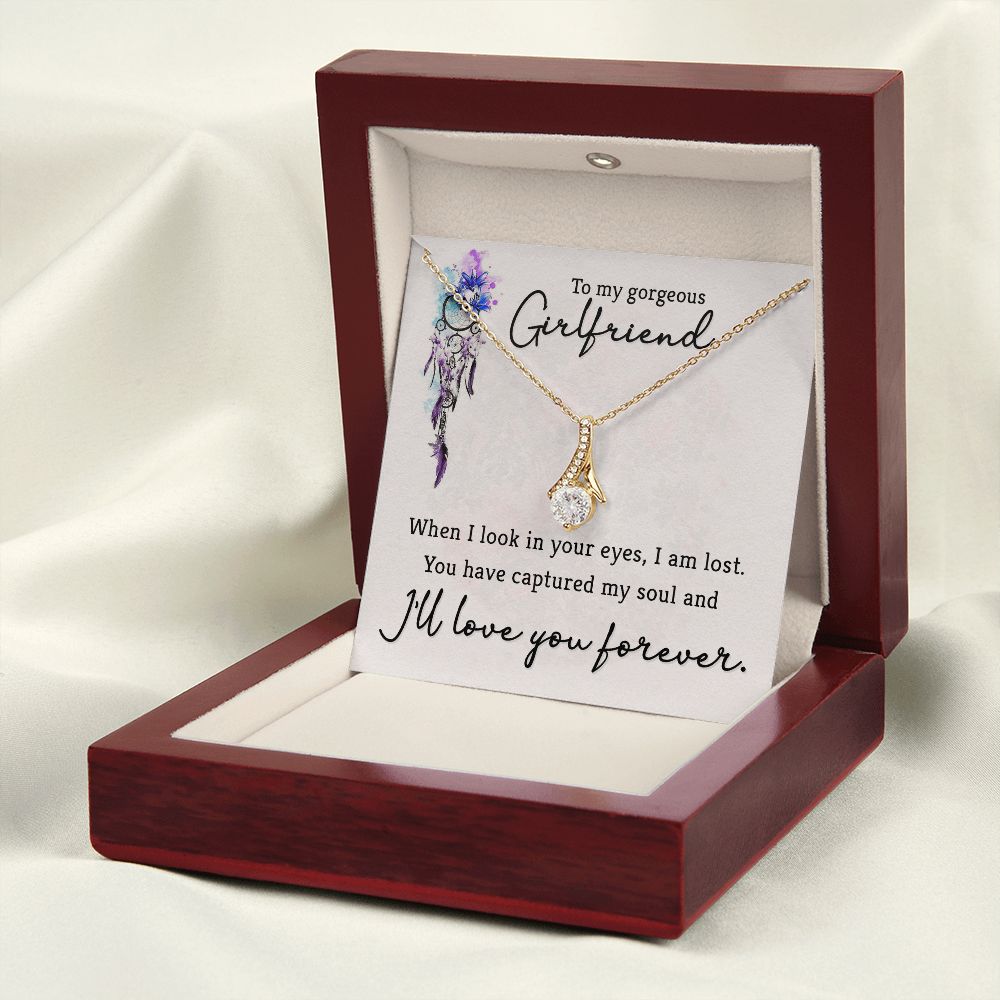 To My Girlfriend When I Look in Your Eyes Alluring Ribbon Necklace Message Card-Express Your Love Gifts