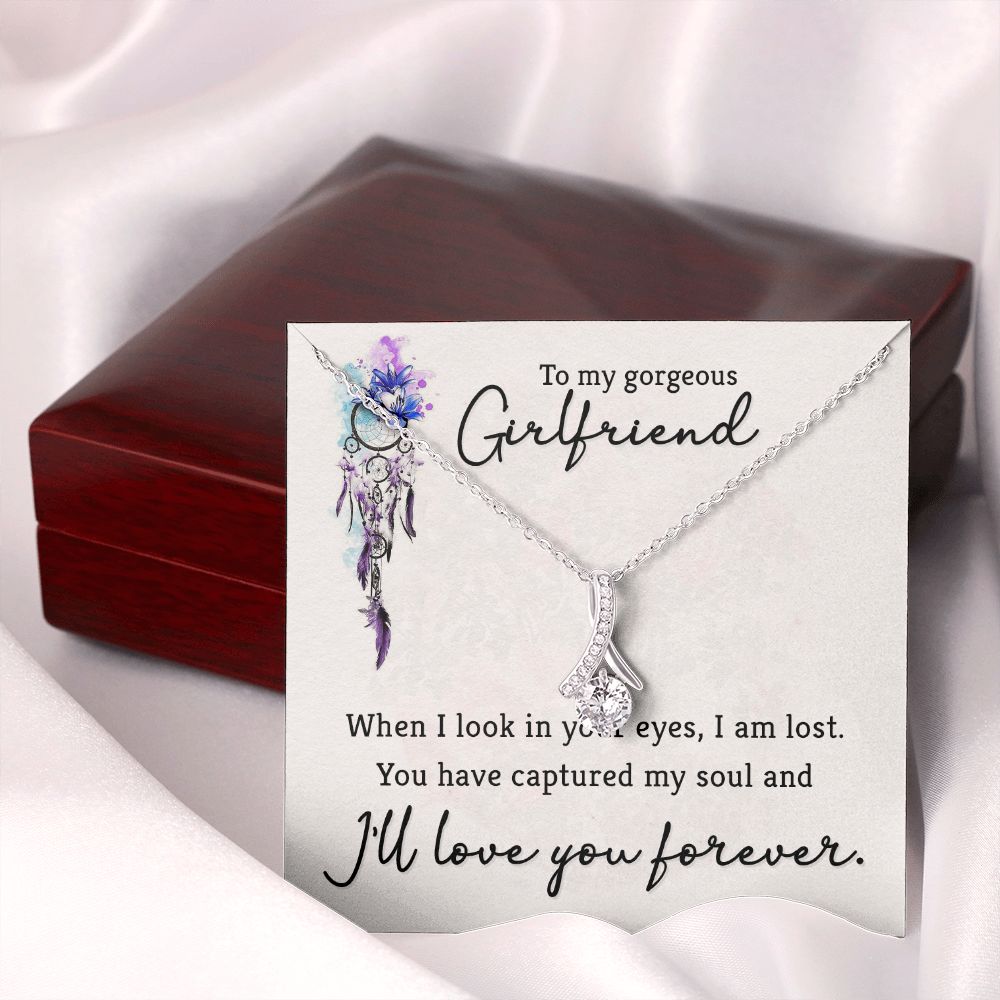 To My Girlfriend When I Look in Your Eyes Alluring Ribbon Necklace Message Card-Express Your Love Gifts