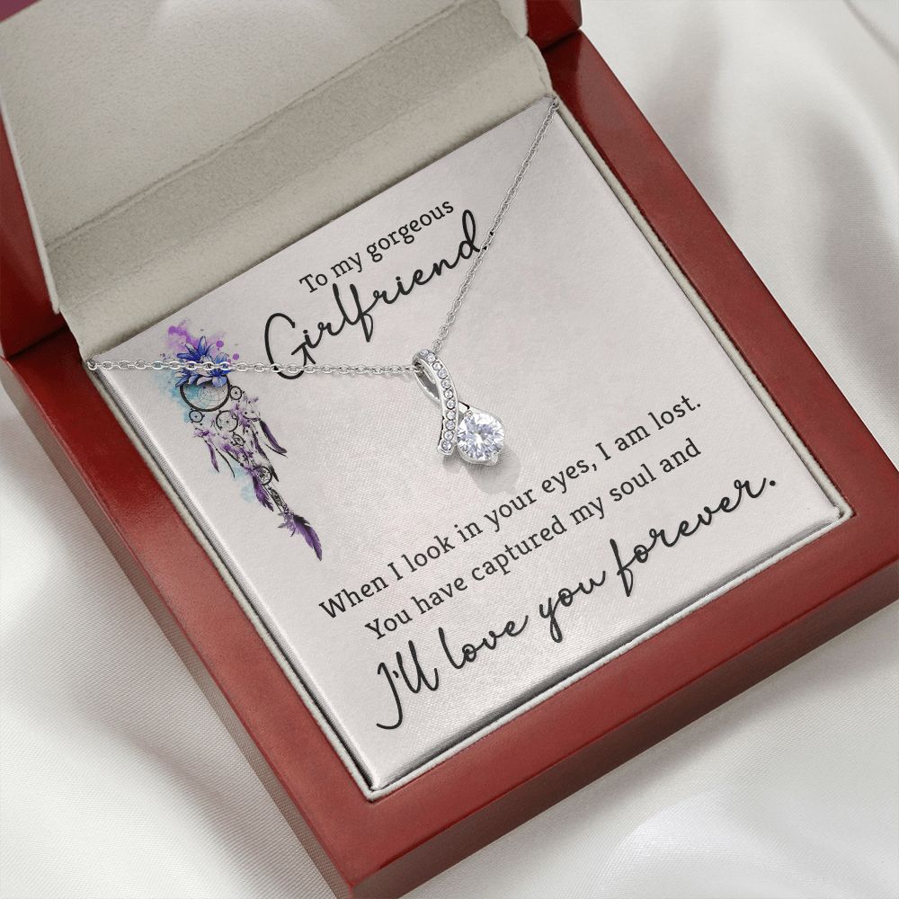 To My Girlfriend When I Look in Your Eyes Alluring Ribbon Necklace Message Card-Express Your Love Gifts