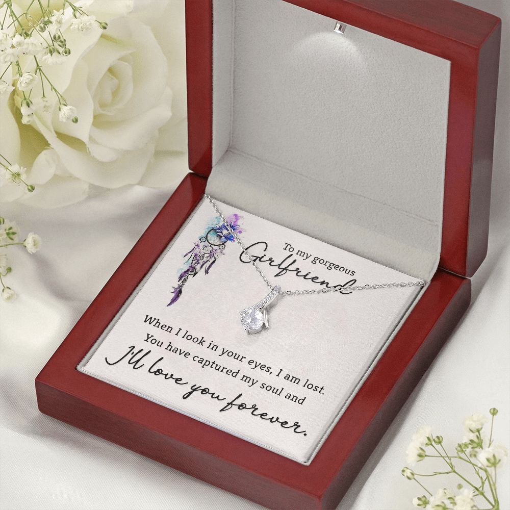 To My Girlfriend When I Look in Your Eyes Alluring Ribbon Necklace Message Card-Express Your Love Gifts