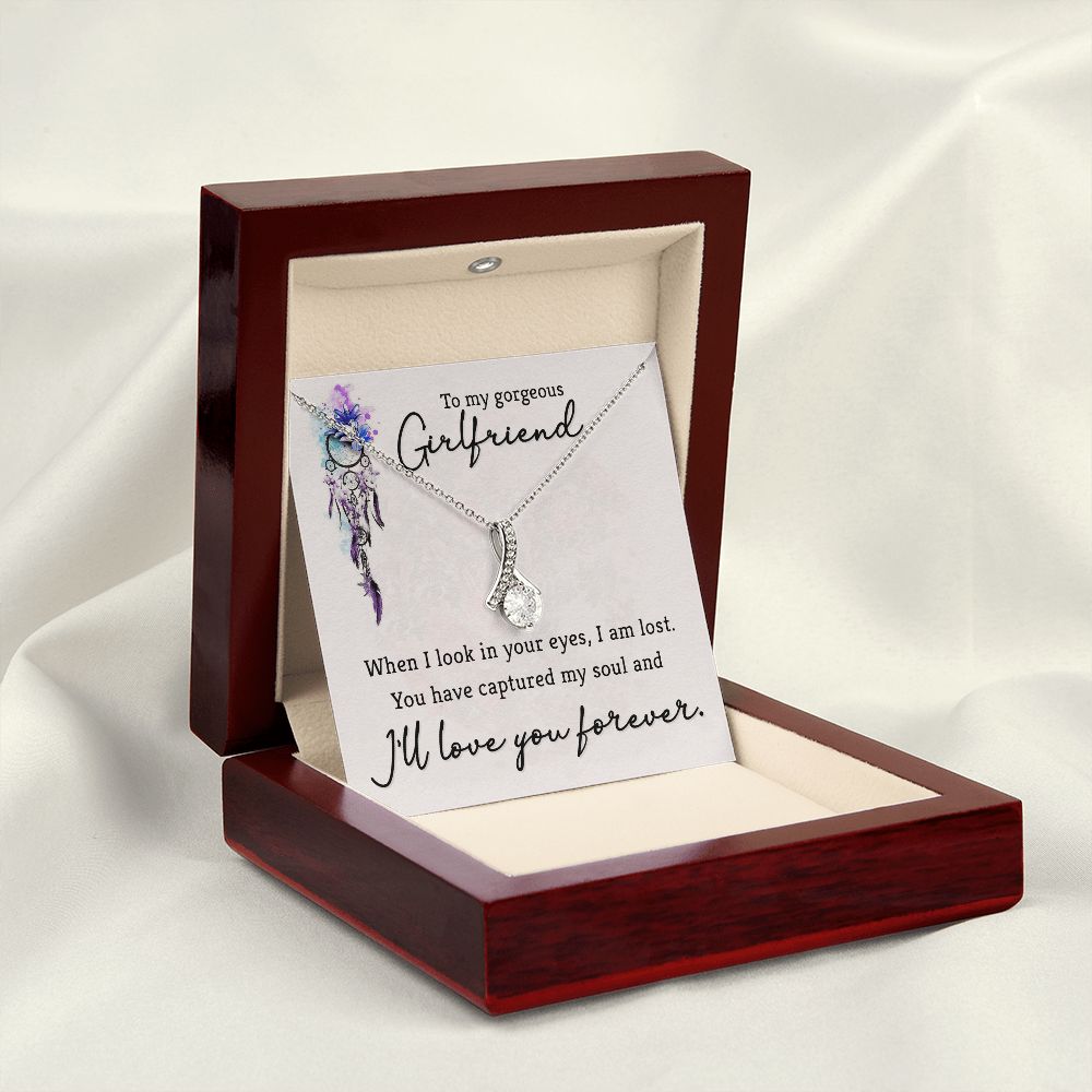 To My Girlfriend When I Look in Your Eyes Alluring Ribbon Necklace Message Card-Express Your Love Gifts