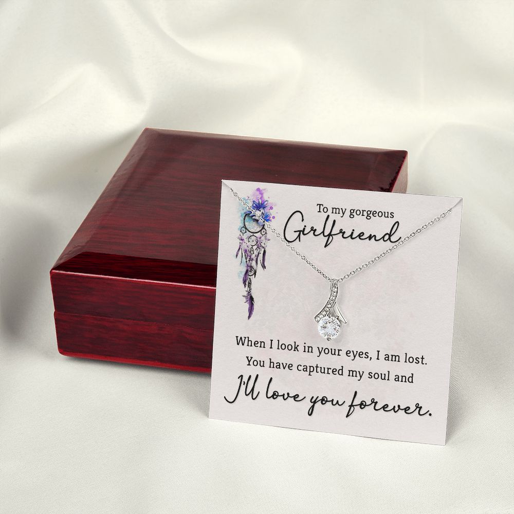 To My Girlfriend When I Look in Your Eyes Alluring Ribbon Necklace Message Card-Express Your Love Gifts