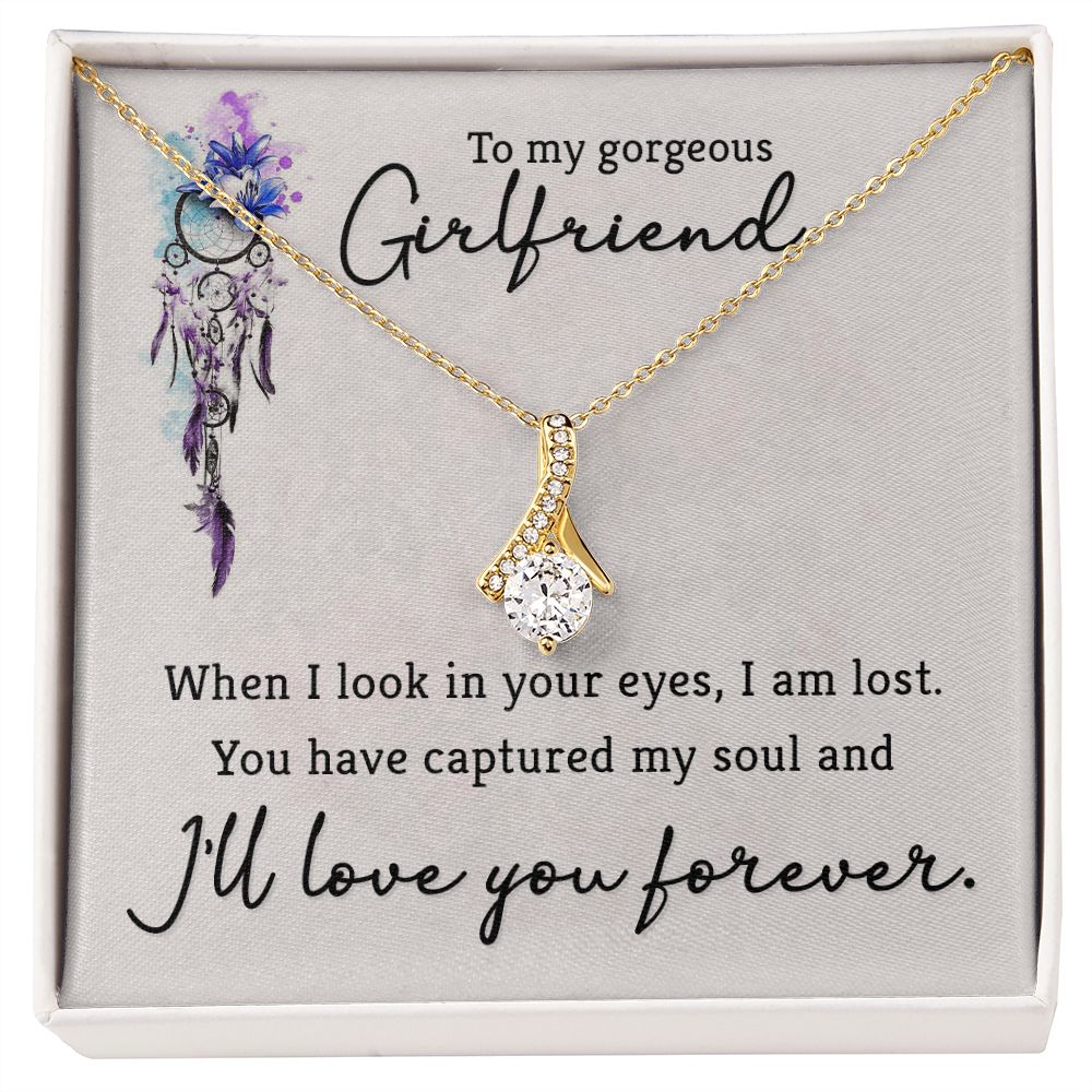 To My Girlfriend When I Look in Your Eyes Alluring Ribbon Necklace Message Card-Express Your Love Gifts