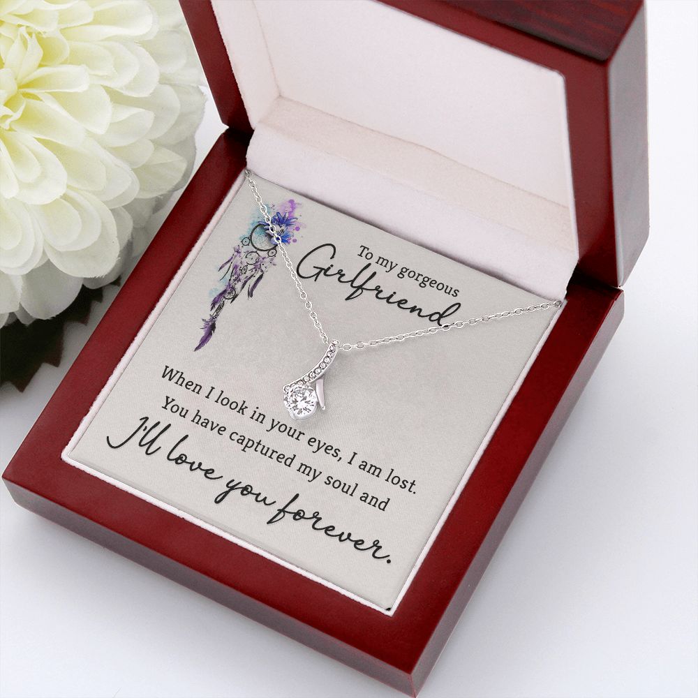 To My Girlfriend When I Look in Your Eyes Alluring Ribbon Necklace Message Card-Express Your Love Gifts