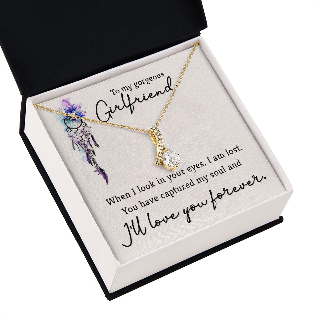 To My Girlfriend When I Look in Your Eyes Alluring Ribbon Necklace Message Card-Express Your Love Gifts