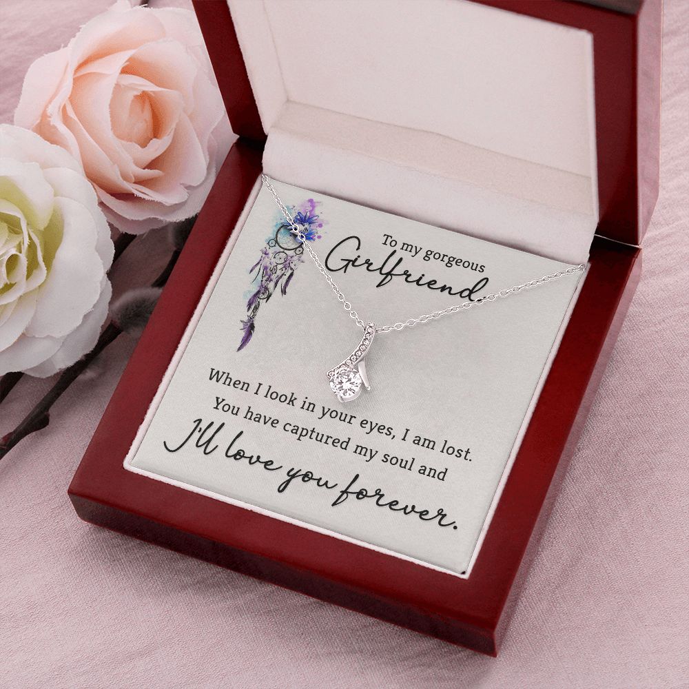 To My Girlfriend When I Look in Your Eyes Alluring Ribbon Necklace Message Card-Express Your Love Gifts