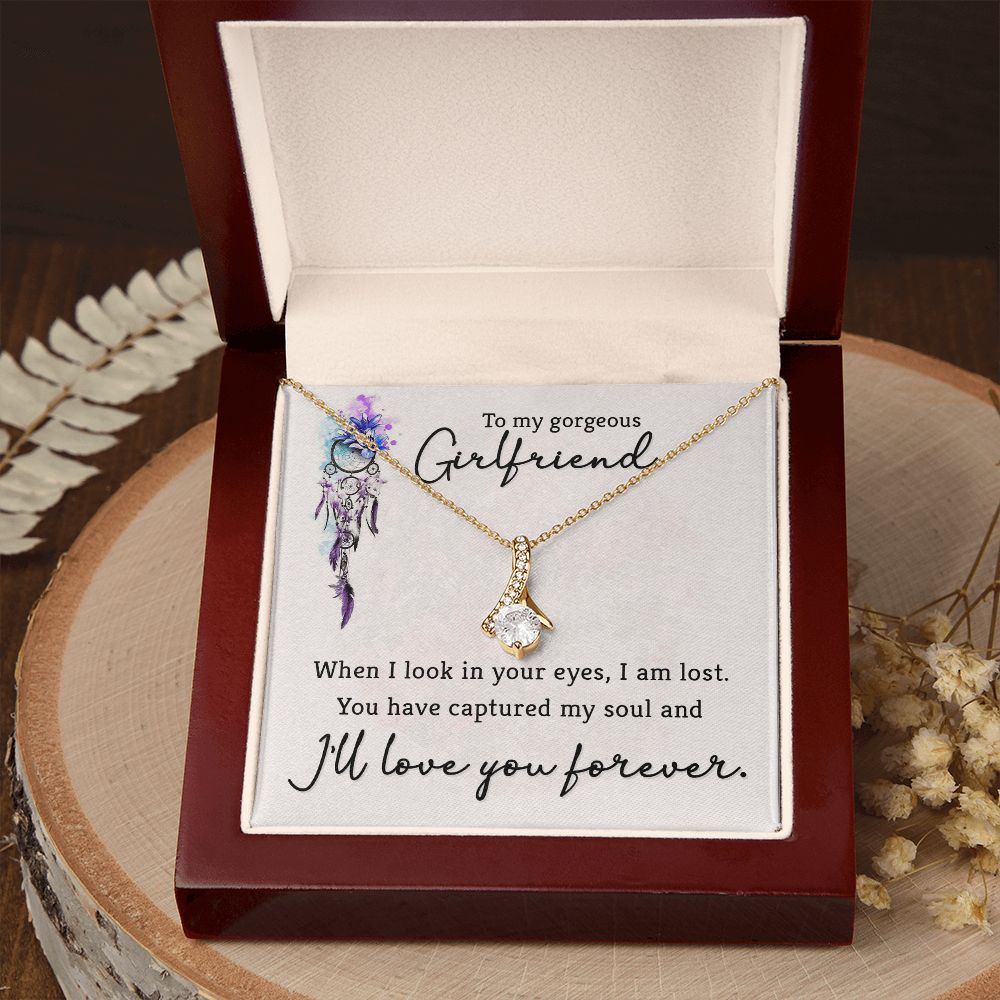 To My Girlfriend When I Look in Your Eyes Alluring Ribbon Necklace Message Card-Express Your Love Gifts