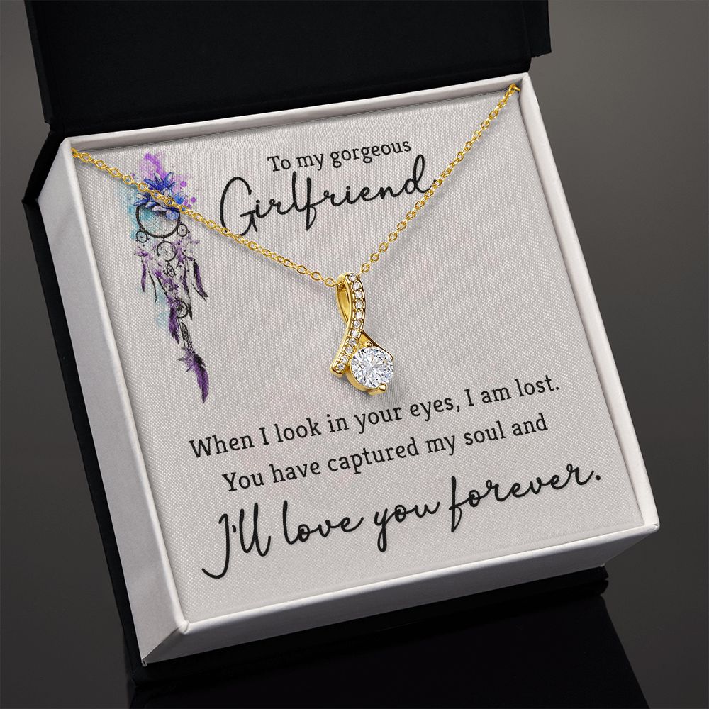 To My Girlfriend When I Look in Your Eyes Alluring Ribbon Necklace Message Card-Express Your Love Gifts