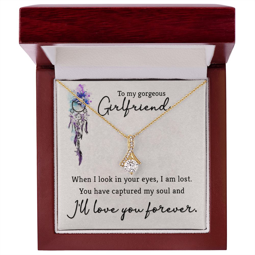 To My Girlfriend When I Look in Your Eyes Alluring Ribbon Necklace Message Card-Express Your Love Gifts