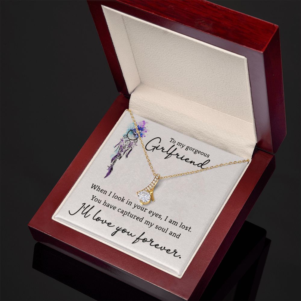 To My Girlfriend When I Look in Your Eyes Alluring Ribbon Necklace Message Card-Express Your Love Gifts