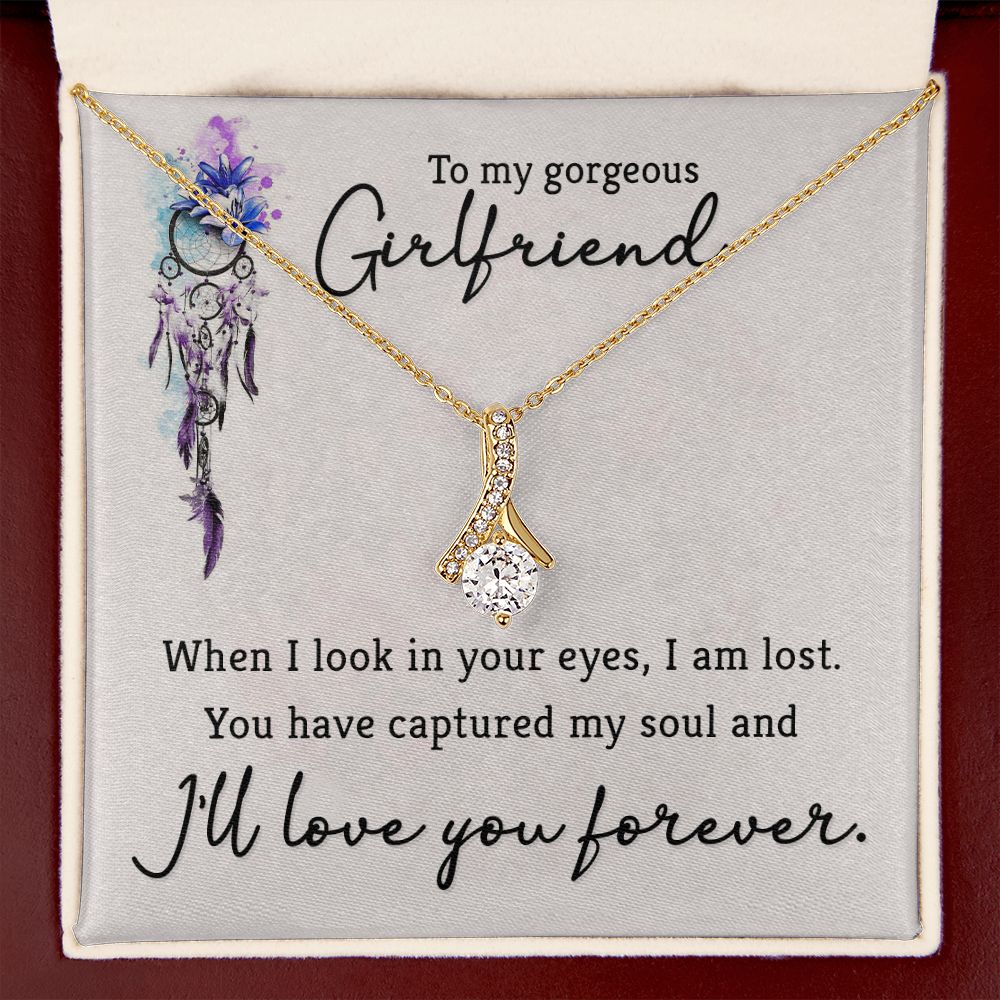 To My Girlfriend When I Look in Your Eyes Alluring Ribbon Necklace Message Card-Express Your Love Gifts