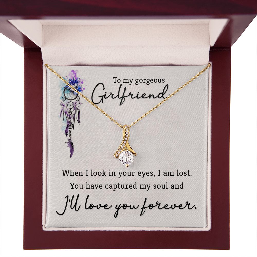 To My Girlfriend When I Look in Your Eyes Alluring Ribbon Necklace Message Card-Express Your Love Gifts