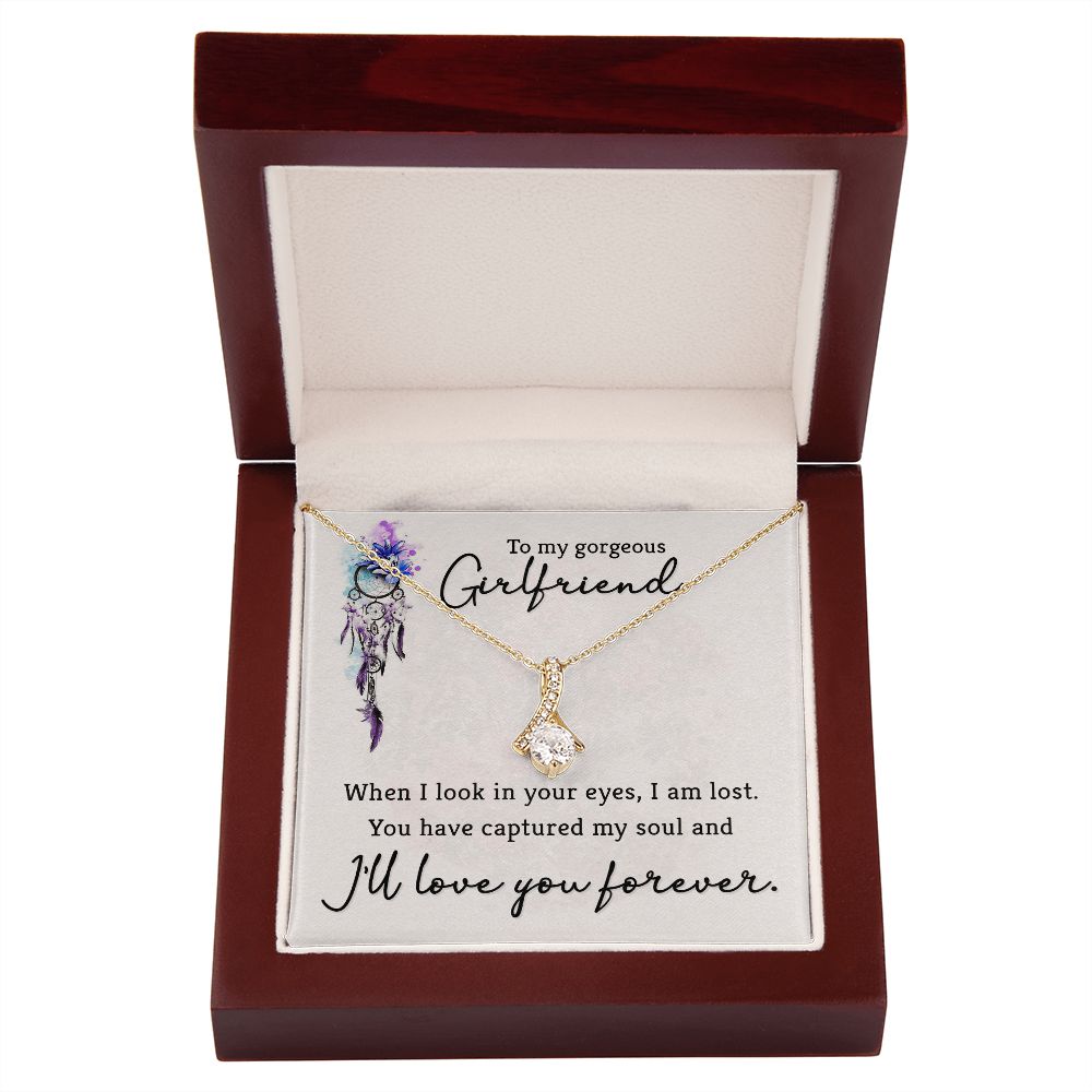 To My Girlfriend When I Look in Your Eyes Alluring Ribbon Necklace Message Card-Express Your Love Gifts