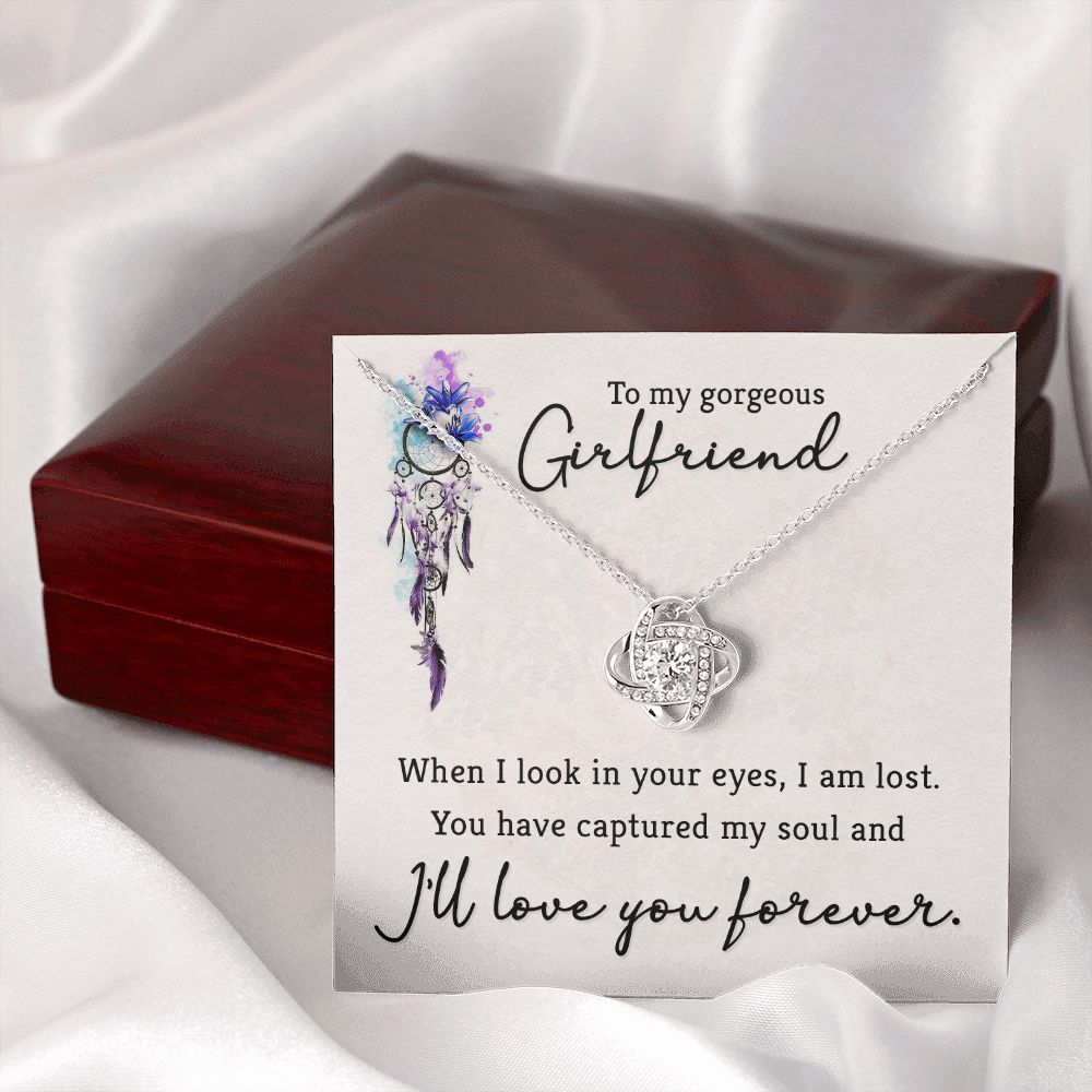 To My Girlfriend When I Look in Your Eyes Infinity Knot Necklace Message Card-Express Your Love Gifts