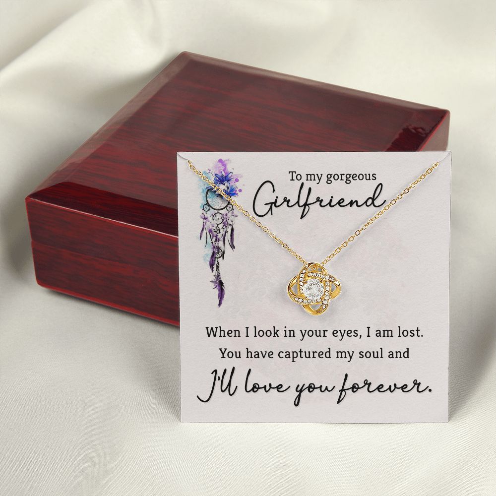 To My Girlfriend When I Look in Your Eyes Infinity Knot Necklace Message Card-Express Your Love Gifts