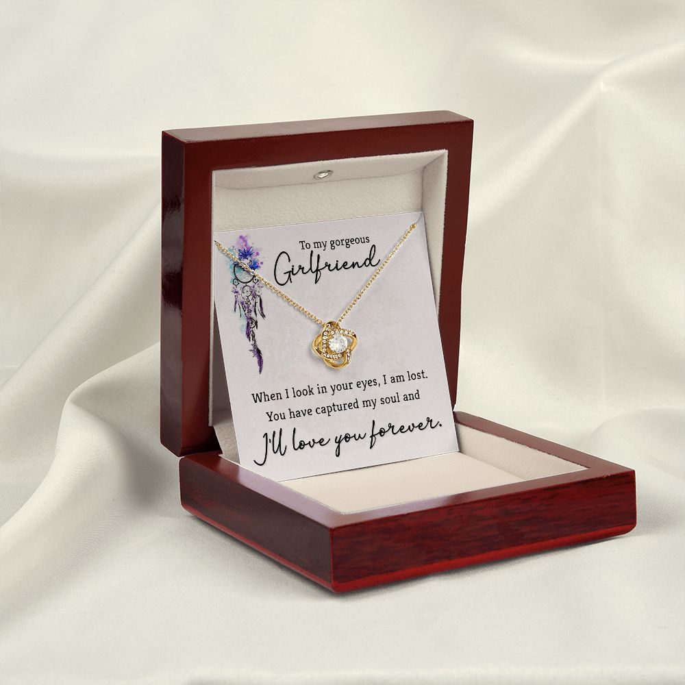 To My Girlfriend When I Look in Your Eyes Infinity Knot Necklace Message Card-Express Your Love Gifts