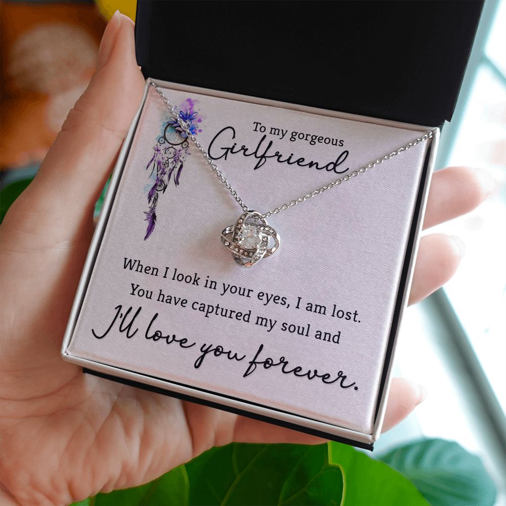 To My Girlfriend When I Look in Your Eyes Infinity Knot Necklace Message Card-Express Your Love Gifts