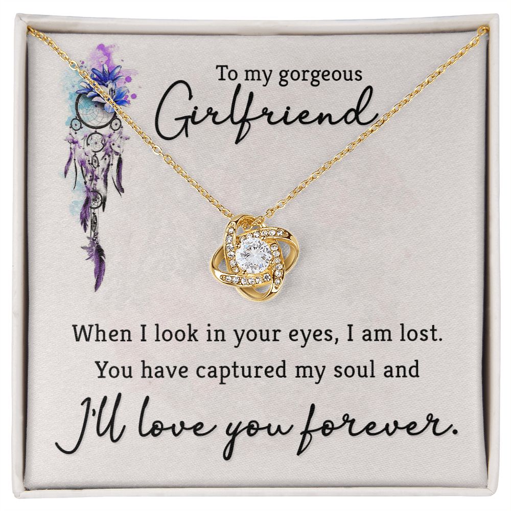 To My Girlfriend When I Look in Your Eyes Infinity Knot Necklace Message Card-Express Your Love Gifts