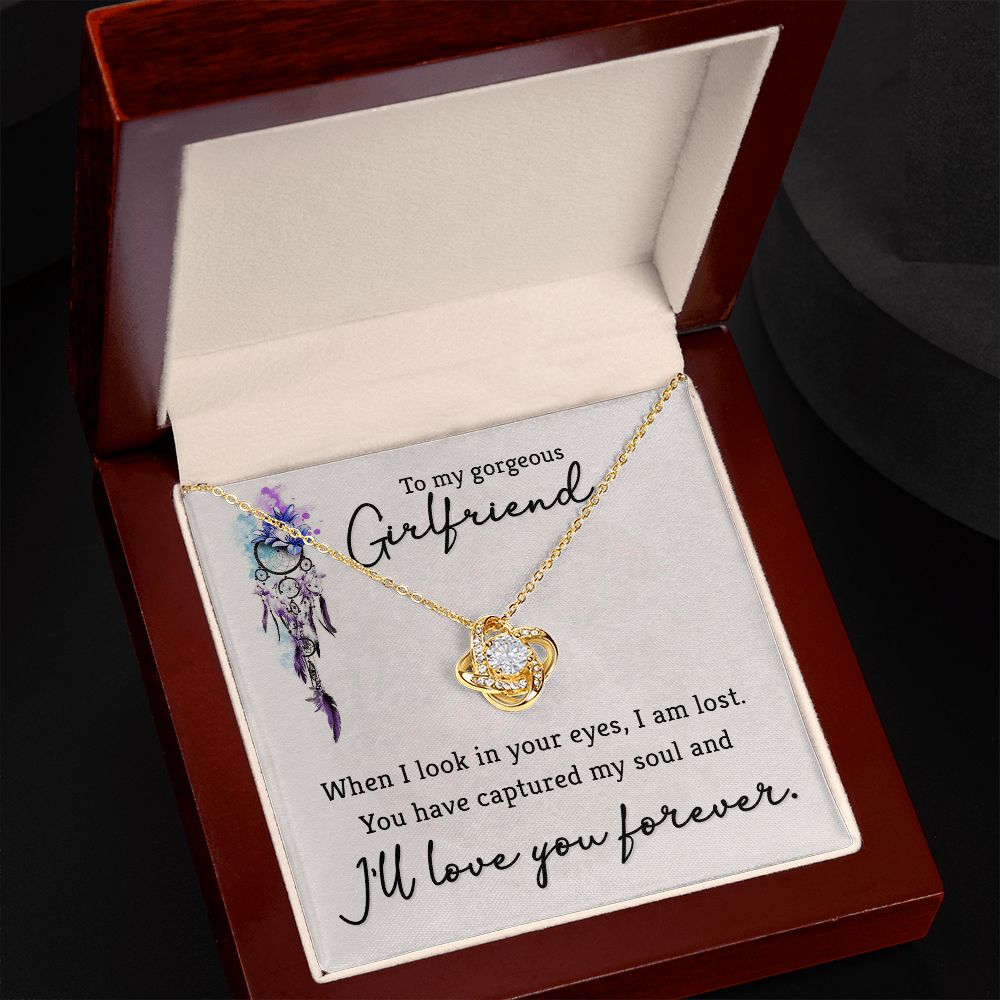 To My Girlfriend When I Look in Your Eyes Infinity Knot Necklace Message Card-Express Your Love Gifts