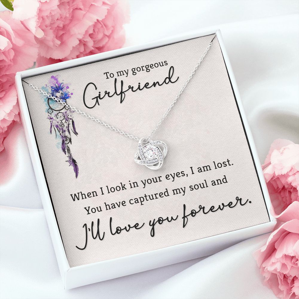 To My Girlfriend When I Look in Your Eyes Infinity Knot Necklace Message Card-Express Your Love Gifts