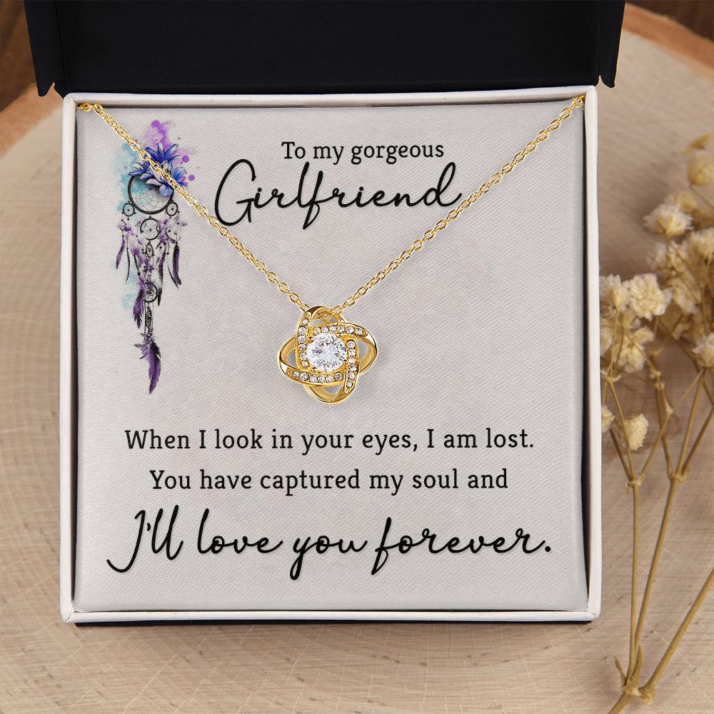 To My Girlfriend When I Look in Your Eyes Infinity Knot Necklace Message Card-Express Your Love Gifts