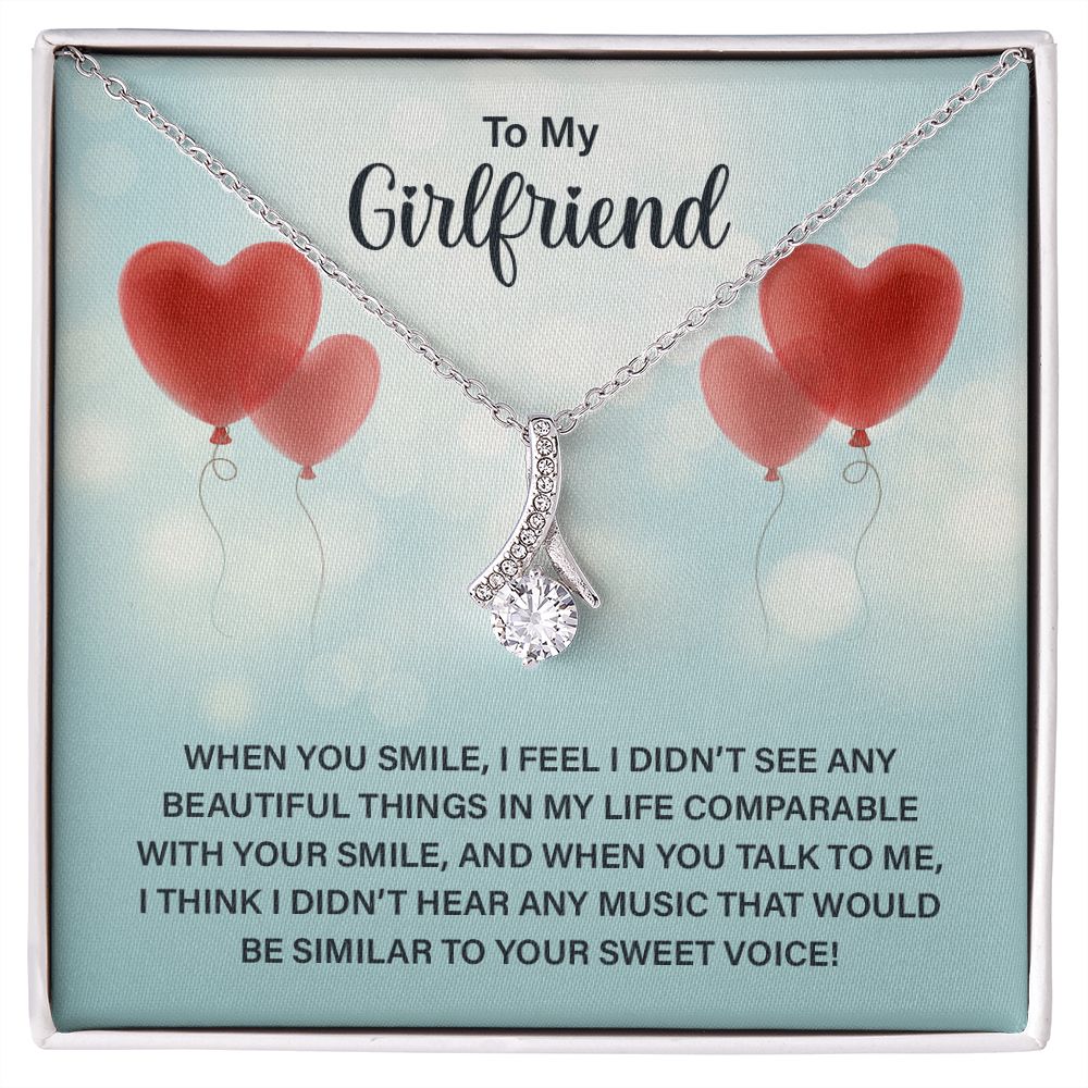 To My Girlfriend When You Smile Alluring Ribbon Necklace Message Card-Express Your Love Gifts