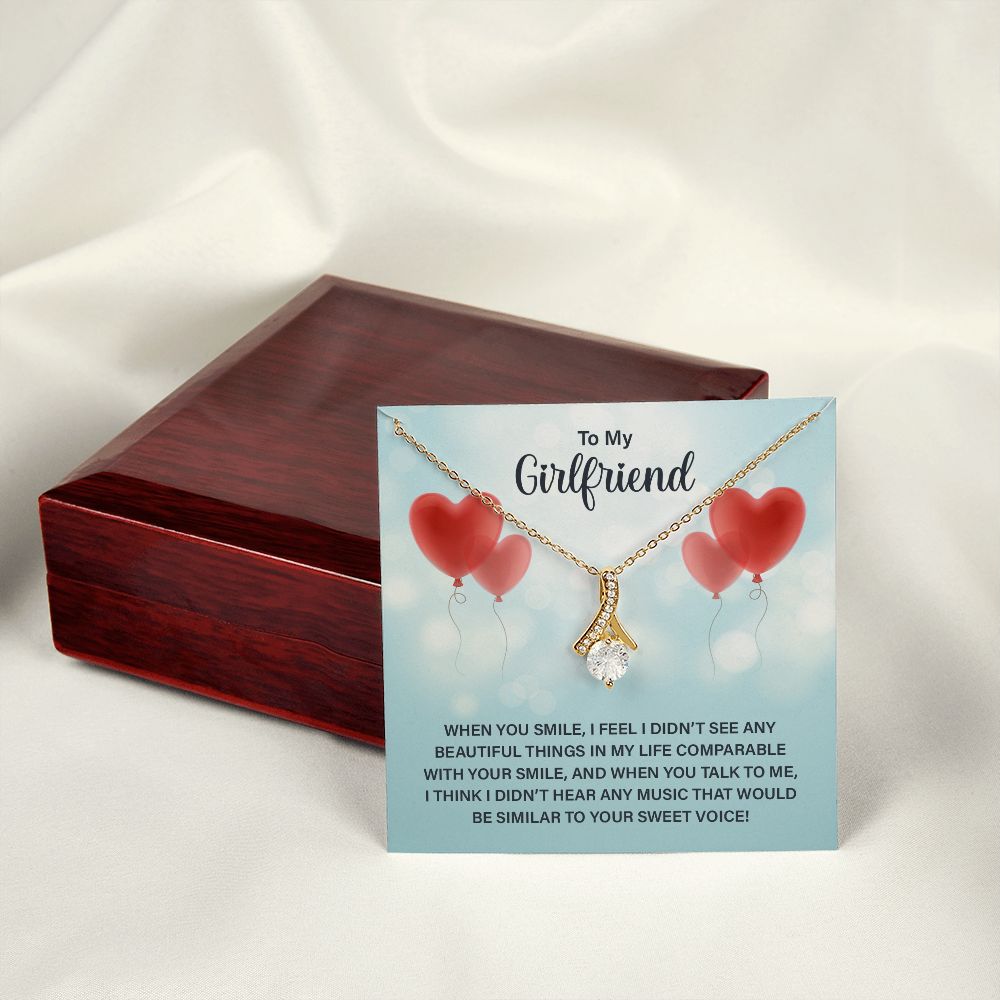 To My Girlfriend When You Smile Alluring Ribbon Necklace Message Card-Express Your Love Gifts